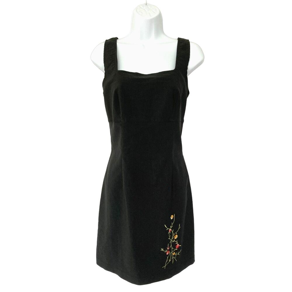 Vintage 90s Y2k Goth A List Wrapper Square Neck Black Mini Dress w/embroidery M